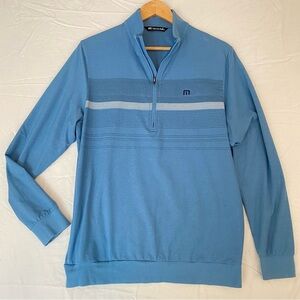 Travis Mathew Mens Medium 1/4 Zip Pullover Blue Golf Banded Trim Zip  Pocket